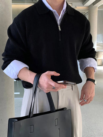 AIDASE  -  Men's Clothing POLO shirt Half Zipper Sweater Casual Long Sleeve Solid Color Sweater Spring Casual Knit Top suéteres de hombres aidase-shop